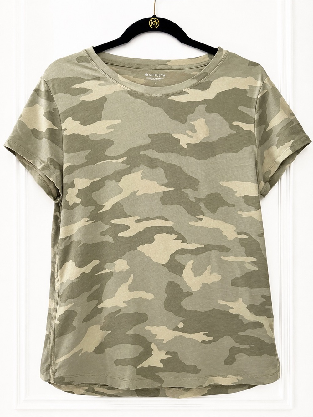 Athleta Organic Cotton Camo Tee Shirt Green Short Sleeve Size Large - Picture 2 of 5